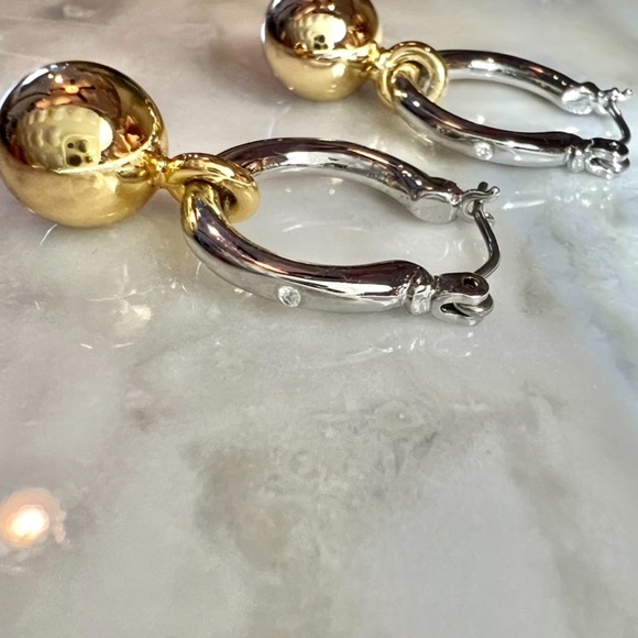 Silver hoop earrings with Gold Balls Dangle Hoops Perfect two tone earrings! - Picture 13 of 16